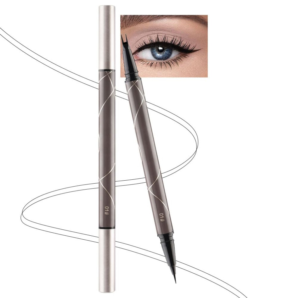 Black Waterproof Dual Ended Eyeliner Pencil 2 In 1 Smudge Proof Precision Tips For Lower Lashes
