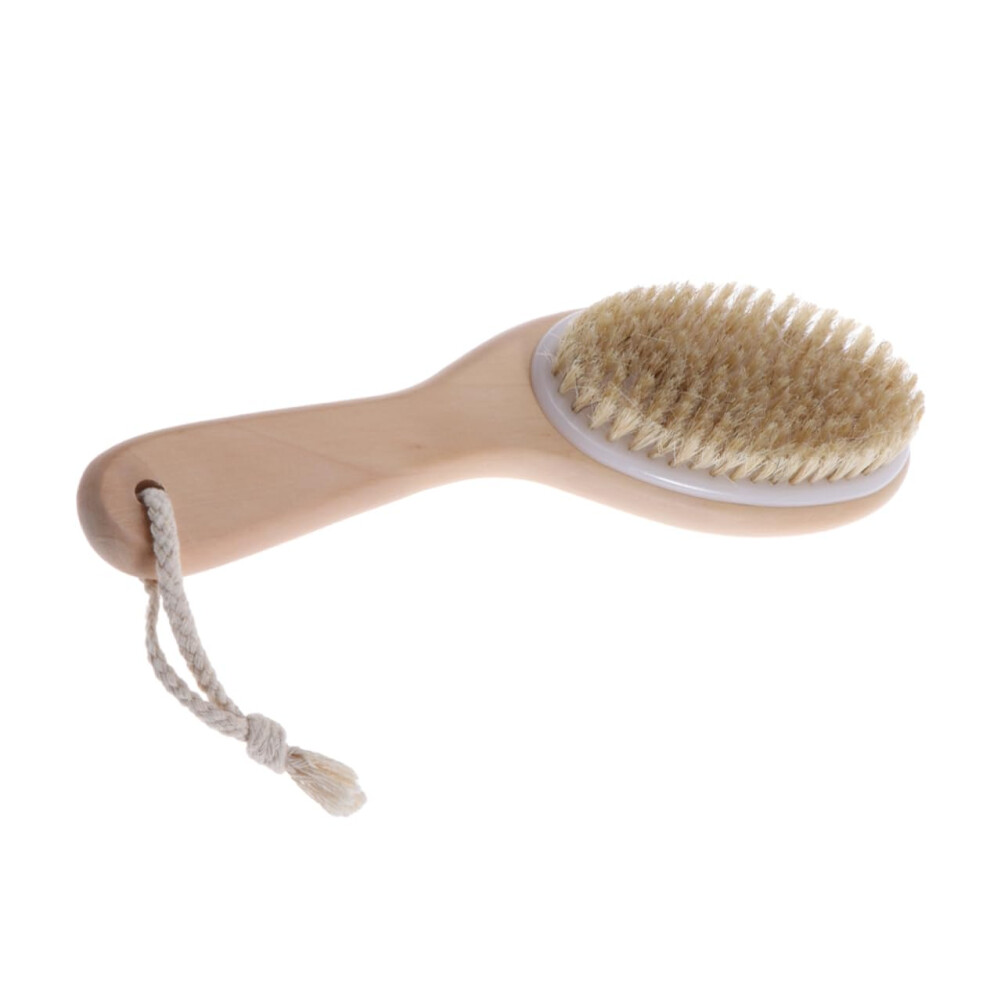 Body Bath Brush with Ergonomic Curved Handle, Natural Bristle Shower Exfoliating Back Scrubber