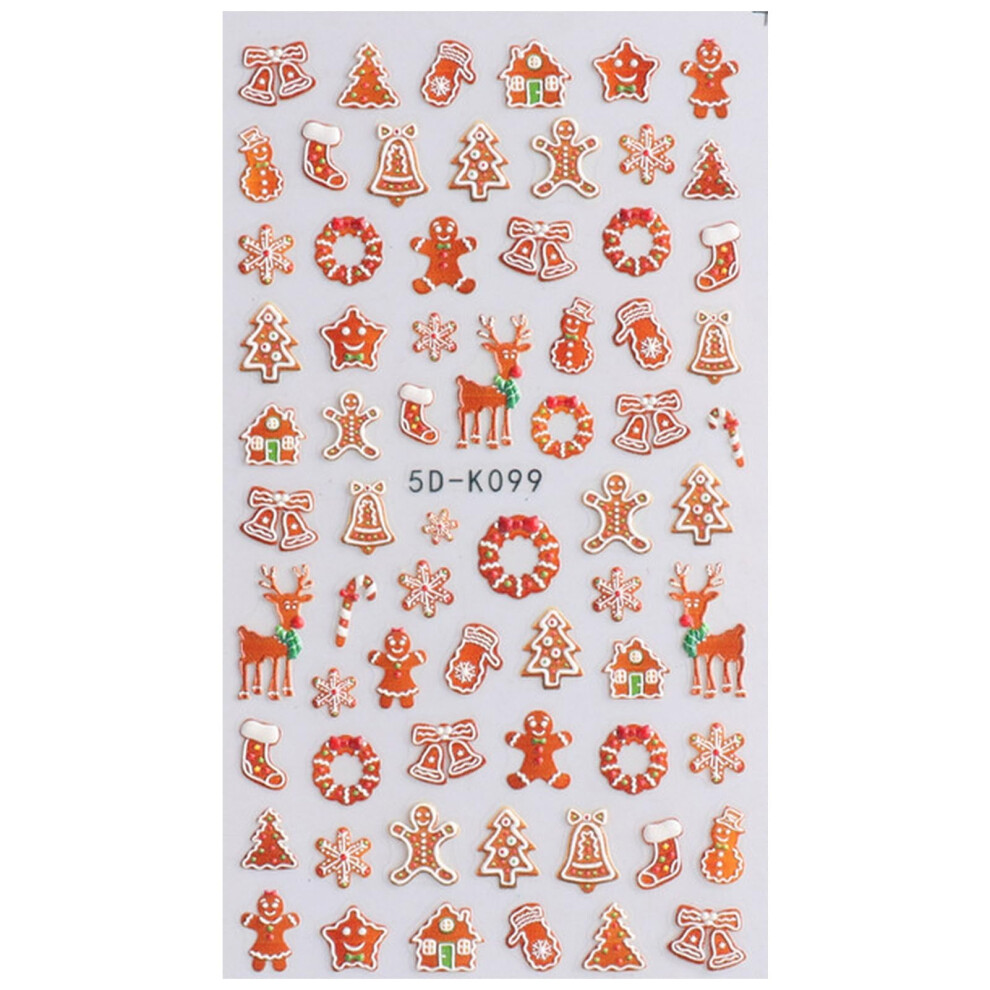 Christmas Nail Art Stickers 3D Embossed Santa Snowflake Elk Design Easy Peel Holiday Nail Decorations