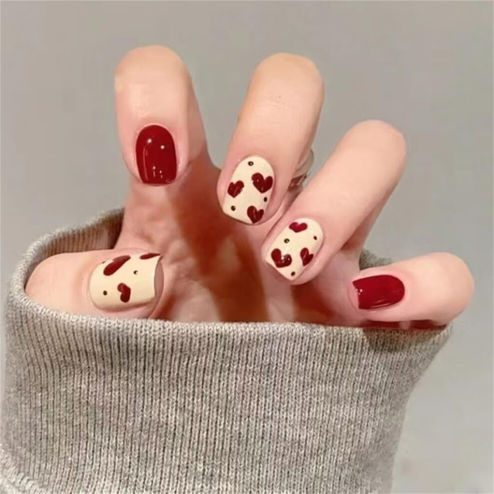 Valentine Press on Nails Square Glossy Fake Nails with 30pcs Multiple Sizes for Salon Look