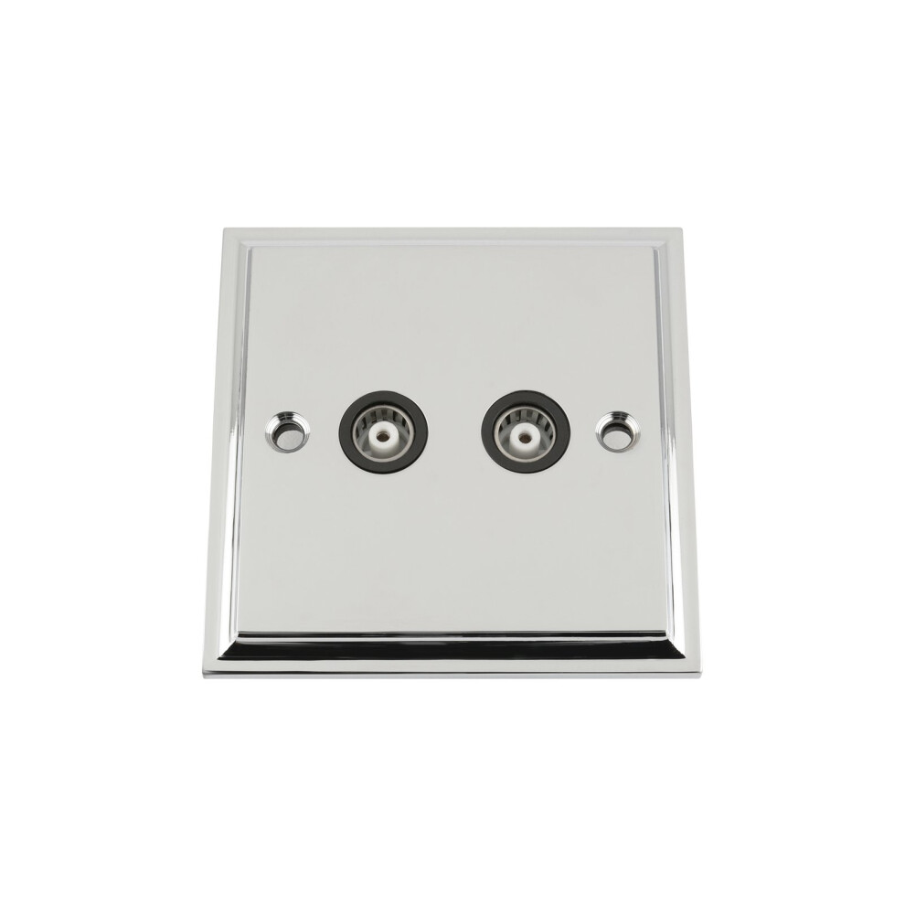 Tv Coaxial Aerial Socket Double 2 Gang - Polished Chrome Victorian - Black Insert 700867983200