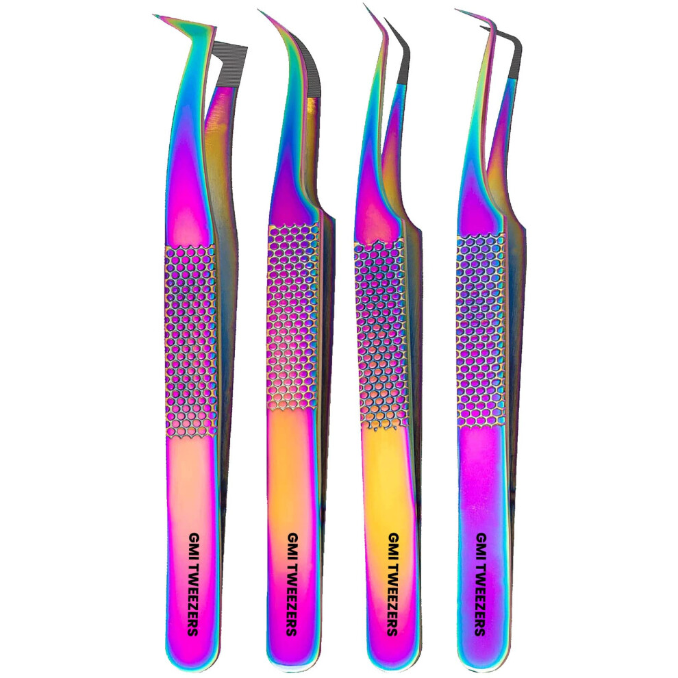 Gmi Tweezers Fiber Tip Lash Tweezers- Pack Of 4 Eyelash Extension Tweezers Professional- Lash Tweezers.