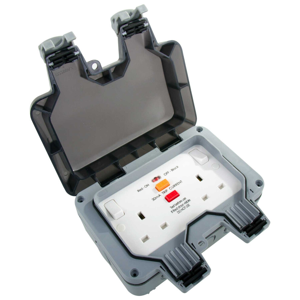 Bg Electrical Wp22rcd Nexus Storm Ip66 Grey 2 Gang 13A 30Ma Dp Rcd Latched Switched Socket By B G Electrical 791429403892