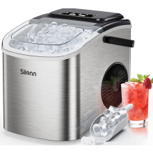 Silonn Ice Maker, Countertop Ice Machine 9 Cubes Ready in 6 Mins, 12 KG in 24Hrs, Self-Cleaning Ice Cube Maker with Ice Scoop and Basket, 2 Sizes of