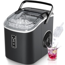 EUHOMY Small Ice Maker Machine - Ready in 6 Minutes, Produces 9 Cubes, 12 Kg/Day, Self-Cleaning, Portable Ice Maker with Handle, Basket, and Scoop, 2