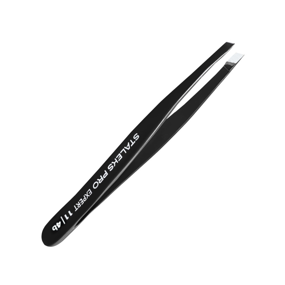 Staleks Black Expert Te-11/4B Slanted Eyebrow Tweezer - Professional Quality Elegant Finish.
