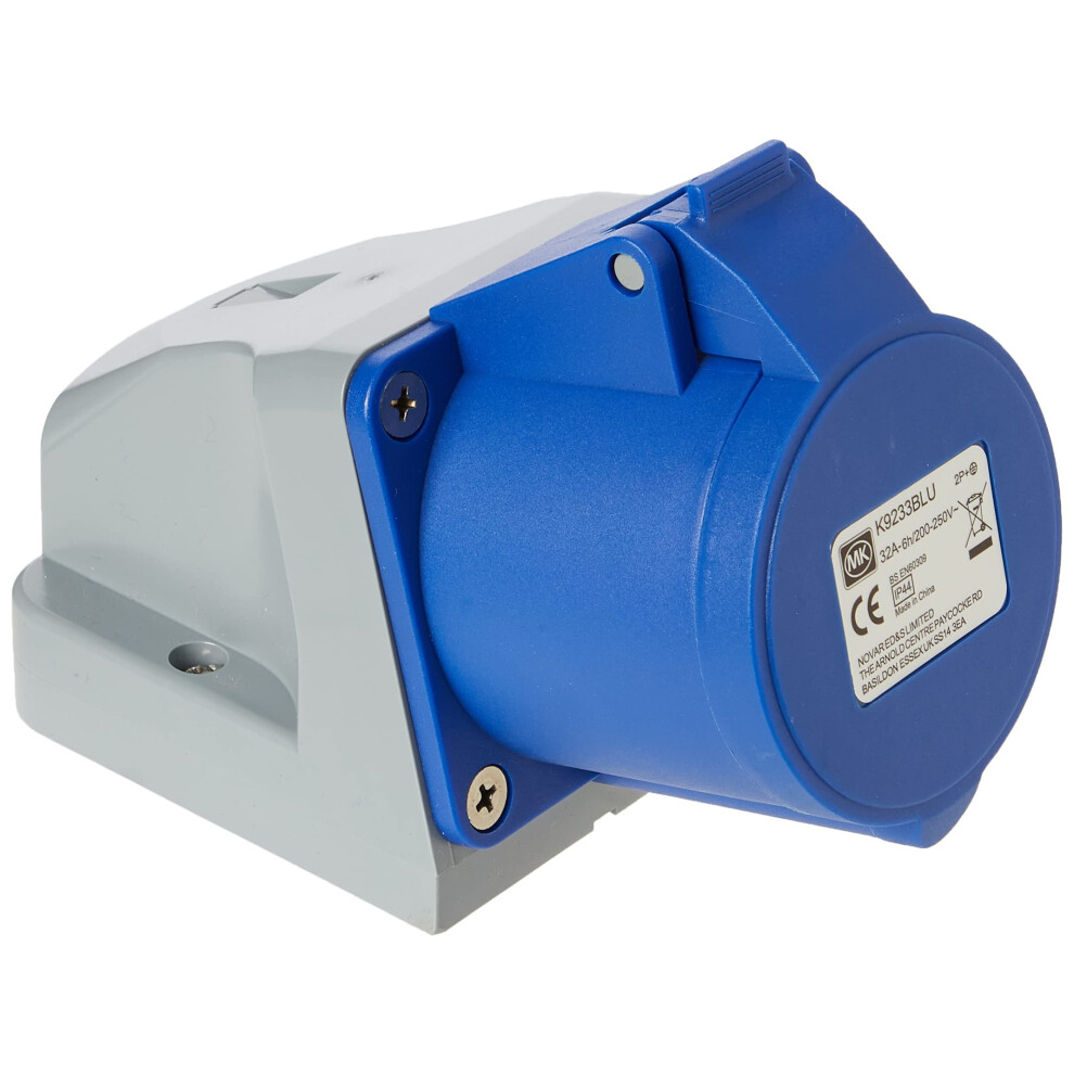Mk Commando K9233 32A 2P+E 200-250V Angled Socket Outlet (Ip44) - Blue 5017490278777