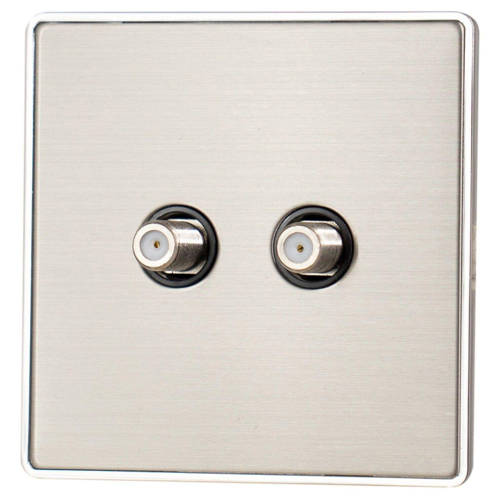 G&H Lss237 Screwless Brushed Steel 2 Gang Satellite Socket Point 5051155149828