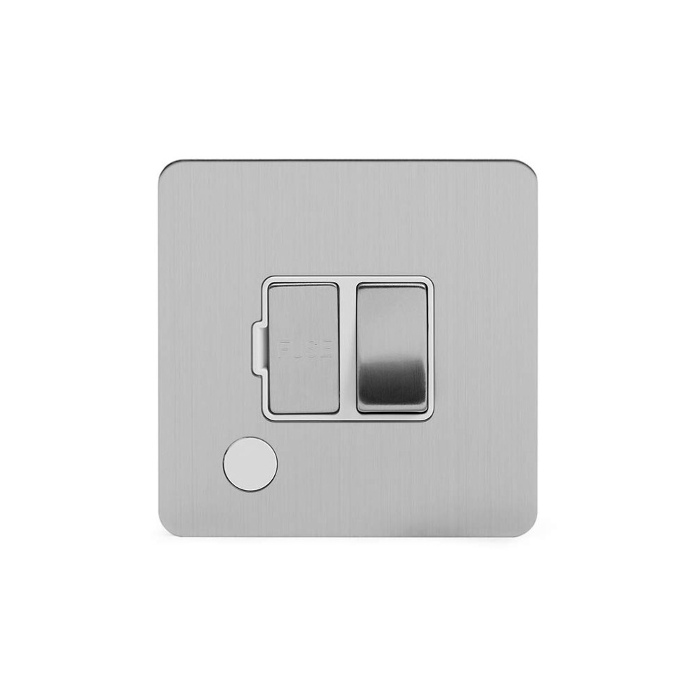Soho Lighting Brushed Chrome Flat Plate 13A Switched Fuse Connection Unit Flex Outlet Wht Ins Screwless 5060589459199