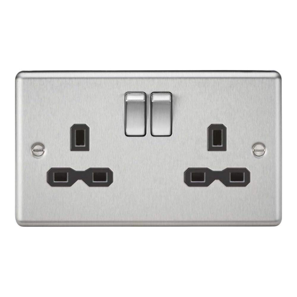 Photos - Other Electrical Equipment 13A 2G DP Switched Socket with Black Insert - Rounded Edge Brushed Chrome CL9BC