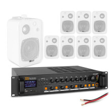 Power Dynamics 4-Zone Wall Mount Speaker System with Bluetooth Mixer Amplifier, 8x 4 White Background Speakers, Cafe Restaurant Shop Commercial Audio
