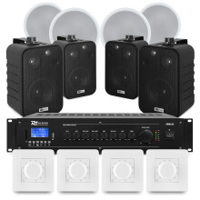 Power Dynamics 4-Zone Commercial Sound System - Bluetooth Amplifier, Wall & Ceiling Speakers, Multi Zone Audio with Individual Volume Control for