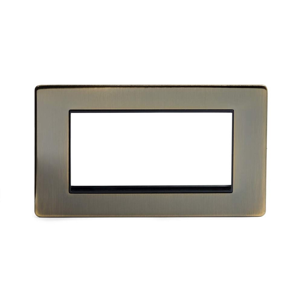 Soho Lighting Antique Brass 2 Gang Euro Module Faceplate Blk Ins Screwless 5060589452527