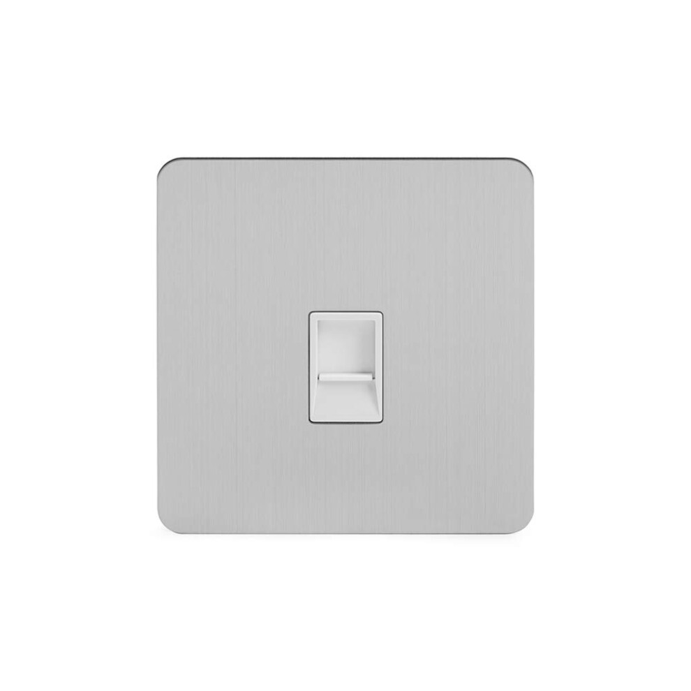 Soho Lighting Brushed Chrome Flat Plate 1 Gang Data Socket Rj45 Cat5 Wht Ins Screwless 5060589459168