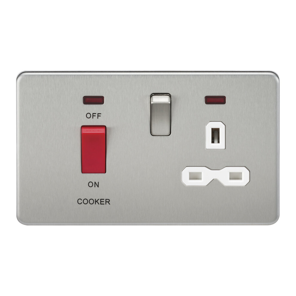 Knightsbridge Sfr8333nbcw Screwless 45A Dp 13A Switched Socket With Neons-Brushed Chrome With White Insert 5055832945611