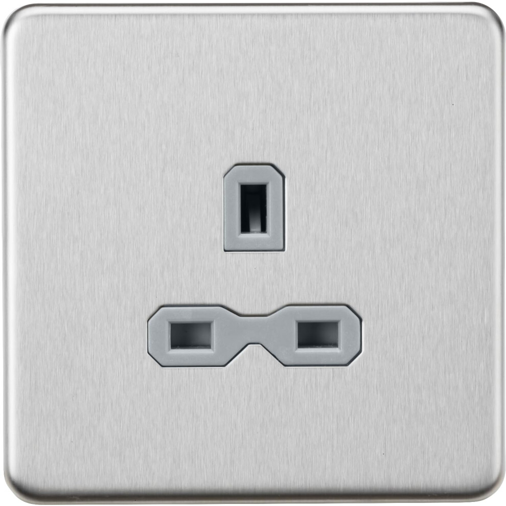 13A 1G Unswitched Socket - Brushed Chrome With Grey Insert 5056270883206