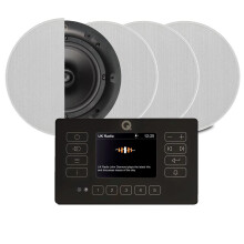 Q Acoustic E120 Black DAB+ Digital Radio and Bluetooth Ceiling Speaker System - Touch Screen Wall Panel 4x QI65C