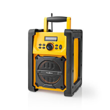 Nedis Job Site FM Radio with Bluetooth, IPX5 Water Resistant Portable Heavy Duty Speaker with AUX In, 20 Presets & Carry Handle, Battery or Mains