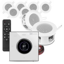 Power Dynamics Powerline B100W Compact Bluetooth Ceiling Speaker System ? 8x 3 In-Ceiling Speakers & Wall Amplifier, Home Audio Installation Kit,