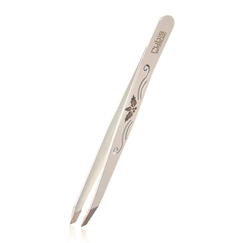 Rubis White Slanted Tweezers - Christmas Edition Holly - Tweezers Eyebrow Plucking