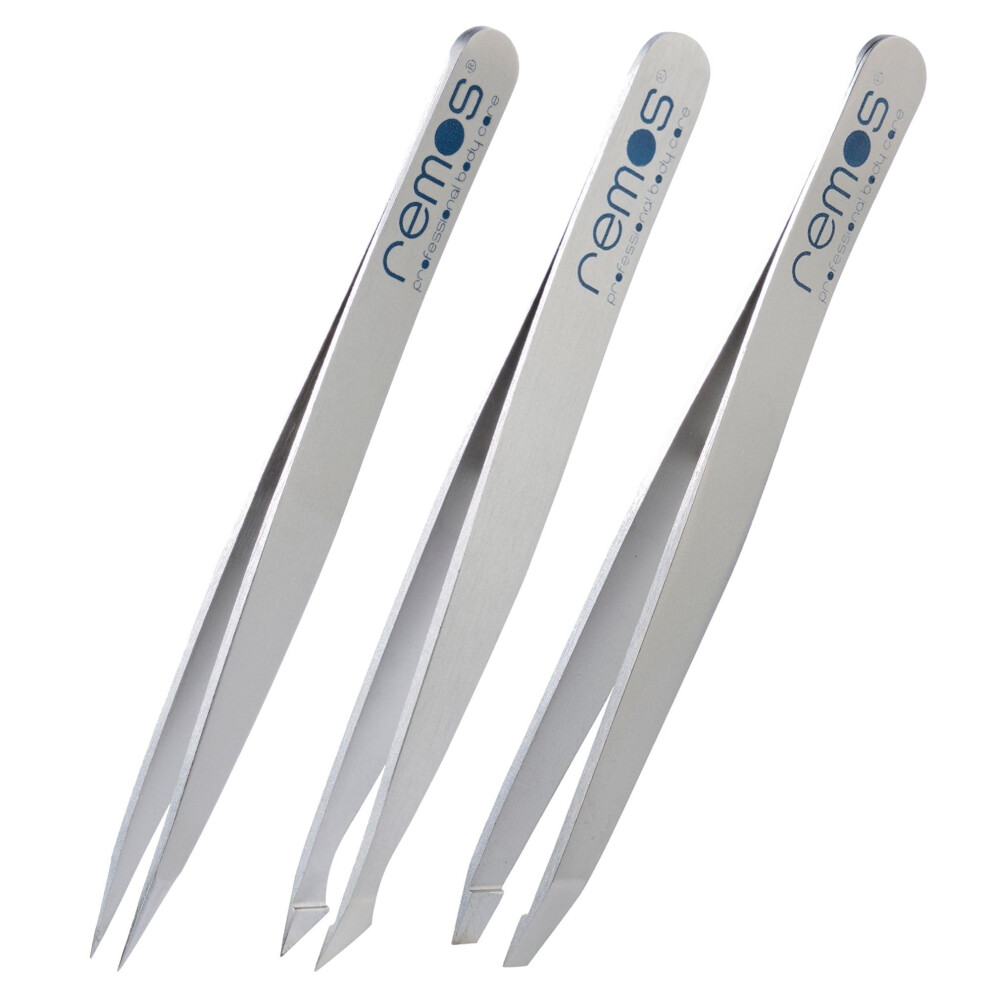 Remos Professional Body Care Remos Tweezer Set 3-Piece With Eyebrow, Splinter & Combination Tweezers In Satin