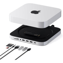 SATECHI Mac Mini Hub & Stand with SSD Enclosure for NVME/SATA M.2, Dock with USB-C 10Gbps, 3 USB-A 5/10Gbps, 2.0 Audio Jack, for Mac Studio M1 - M4,