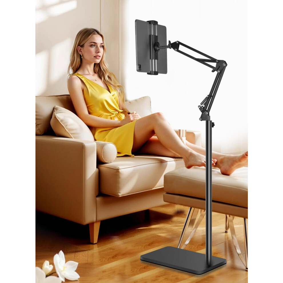 Tablet Floor Stand With Double Heavy Duty Stable Base Never Tip Over, Adjustable Height Swivel Overhead Bed Tablet Phone Stand Holder For Ipad, 5051222465684