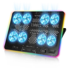 PopuLike Laptop Cooling Pad, 8-Fan Adjustable Laptop Cooler Quiet with RGB LED Display, 7-Level Height Stand for 12-17 Inch Notebook, Dual USB Ports &