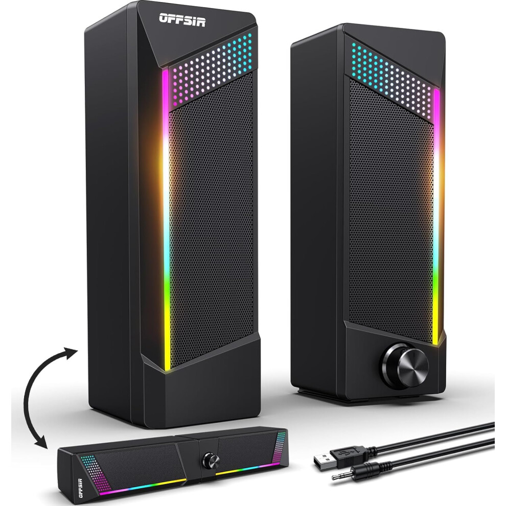 Computer Speakers, 2 In 1 Pc Speaker, Gaming Speakers For Pc Computer Laptop Desktop Monitor, Rgb Speakers With Touch Sensitive Lighting, Usb Powered 5051222466209