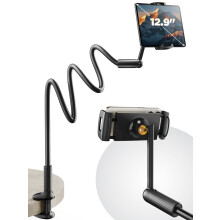 SAIJI [120CM] Gooseneck Tablet Holder for bed, One-Hand Adjustable iPad holder, kindle holder for reading in bed, Compatible with iPad iPhone, Fire,