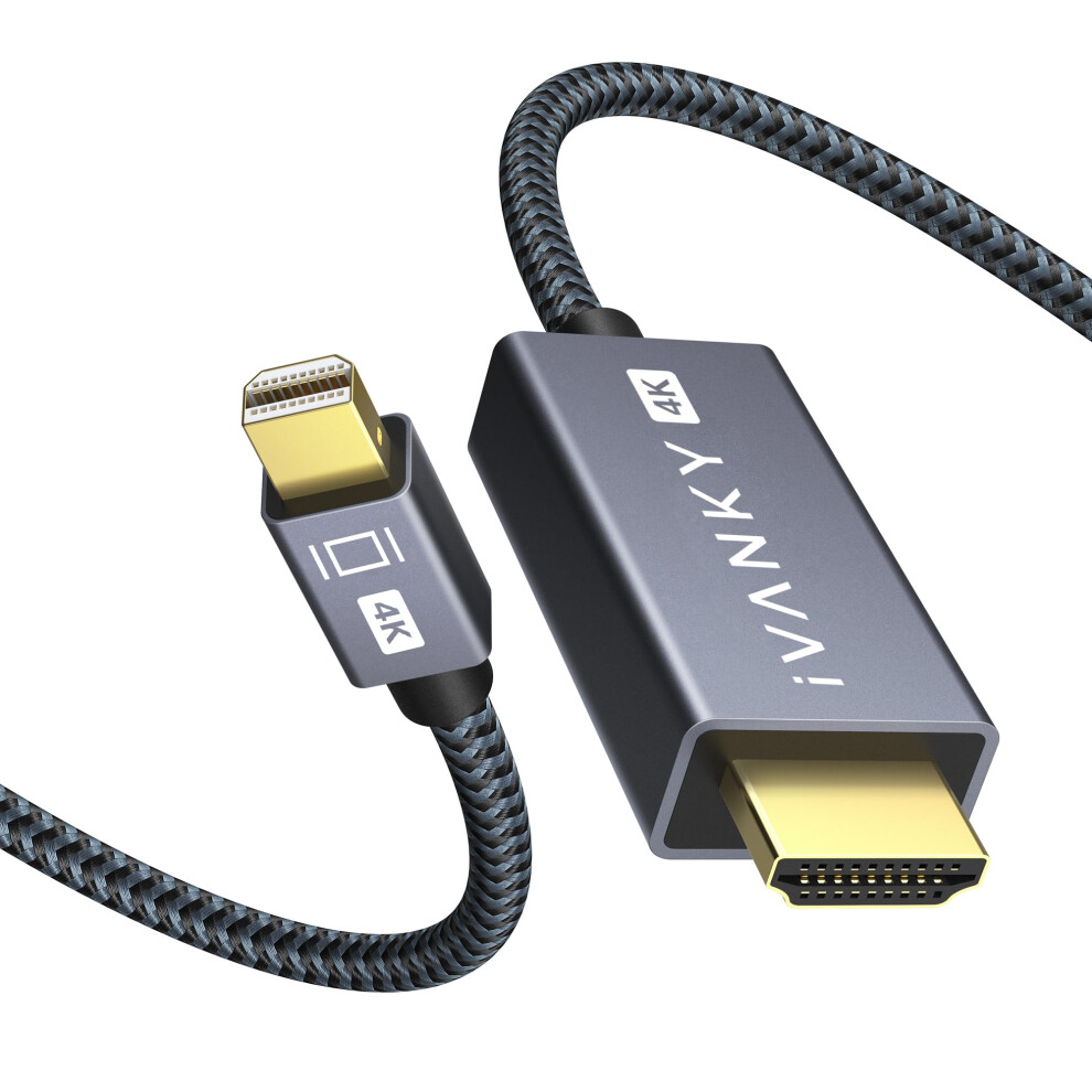 Ivanky 4K Mini Displayport To Hdmi Cable 2M, Nylon Braided & -Plated Mini Dp Compatible To Hdmi Cable, For Macbook, Surface, Monitor, Projector, Gold 5051221705699