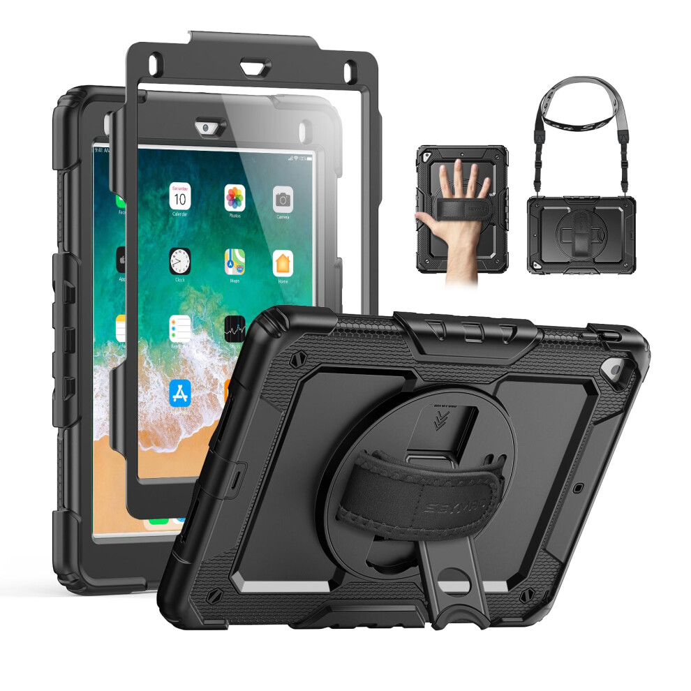 Seymac Case For Ipad Air 2, Ipad 5Th/6Th Generation, Ipad Pro 9.7, Shockproof Protective Case With 360? Degree Stand [Hand & Shoulder Strap] Screen 5051222470497