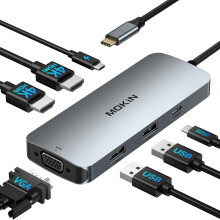 MOKiN Laptop Docking Station Dual Monitor, 7 IN 1 USB C Docking Station to Dual HDMI Adapter with 2 HDMI, 2 USB, VGA, PD, Multiport Adapter for Dell