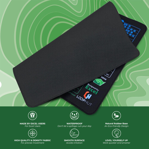 Loop Hut Excel Shortcut Mousepad - for Excel Users - Mouse Mat | 320x270mm M | Non-Slip Rubber Base | Durable Stitched Edge 2