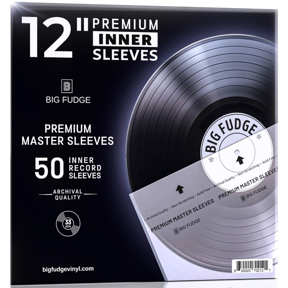 Big Fudge Premium Master Vinyl Record Sleeves - 12 Inch X 50Pcs - Archival Anti Static Rice Paper Inner Sleeves - Clear 3 Layer Lp Covers - Protective 5051221709857