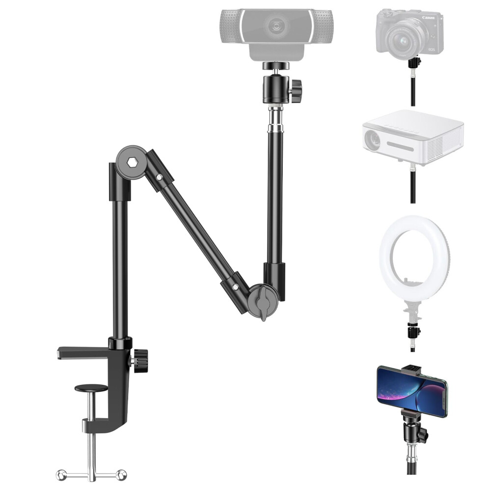 Kdd Webcam Stand Camera Mount With Phone Holder, 21.7 Inch Foldable Flexible Gooseneck Cell Phone Clamp & Table Projector Mount, For Logitech C922 5051222468746