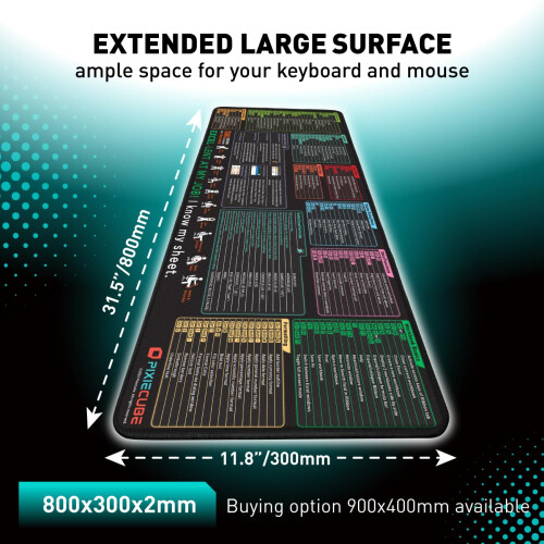 Pixiecube Excel Shortcut Keys Mouse Pad - Extended Large XL Cheat Sheet Gaming Mousepad | PC Office Spreadsheet Keyboard Mat | Non-Slip Stitched Edge 1