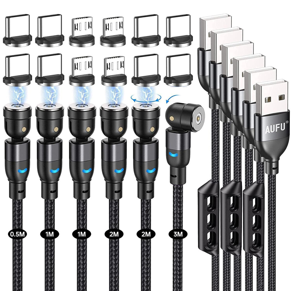 Aufu Magnetic Charging Cable, Magnetic Charger Cable 6 Pack [0.5M/1M/2M/3M], Usb C 360? And 180? Rotatable With Micro/Type C For Smartphone 5051222469354