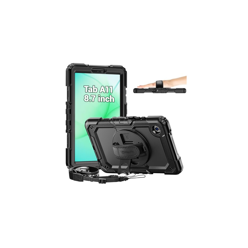 Timecity Case For Samsung Galaxy Tab A11 8.7 Inch 2025 (Sm-X130/X133/X135), Shockproof Cover With Screen Protector, 360 Rotating Stand/Hand 5051221710259