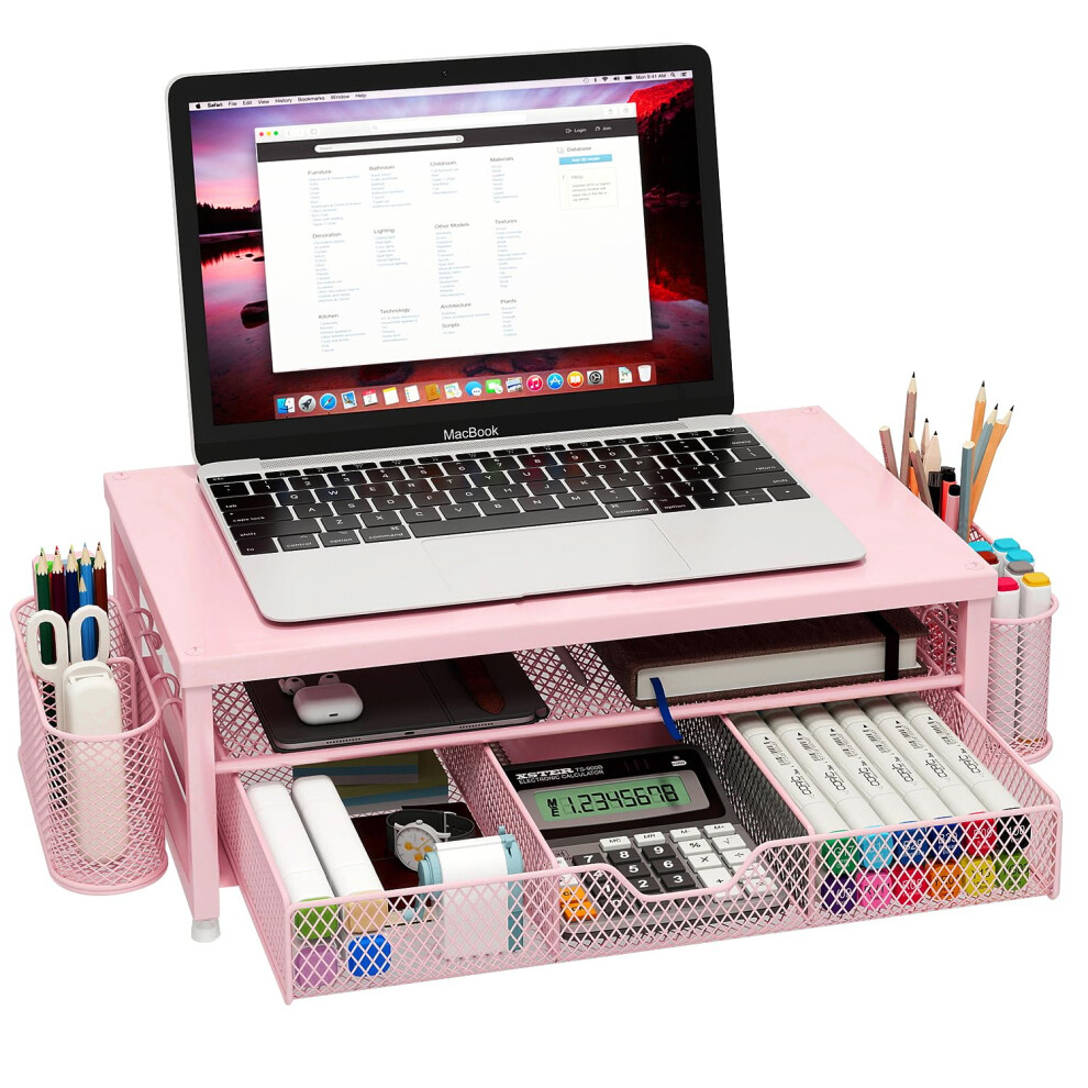 Monitor Stand Riser Metal, Office Desk Riser With Shelf Organizer, Office Organization ,Desk Organizer With Drawer And Pen Holder, 2-Tier Computer Black 5051222473672