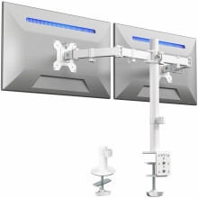 VIVO White Dual 13 to 27 inch LCD LED Monitor Desk Mount Stand with C-clamp and Bolt-Through Grommet, Heavy Duty Fully Adjustable Arms for 2 Screens