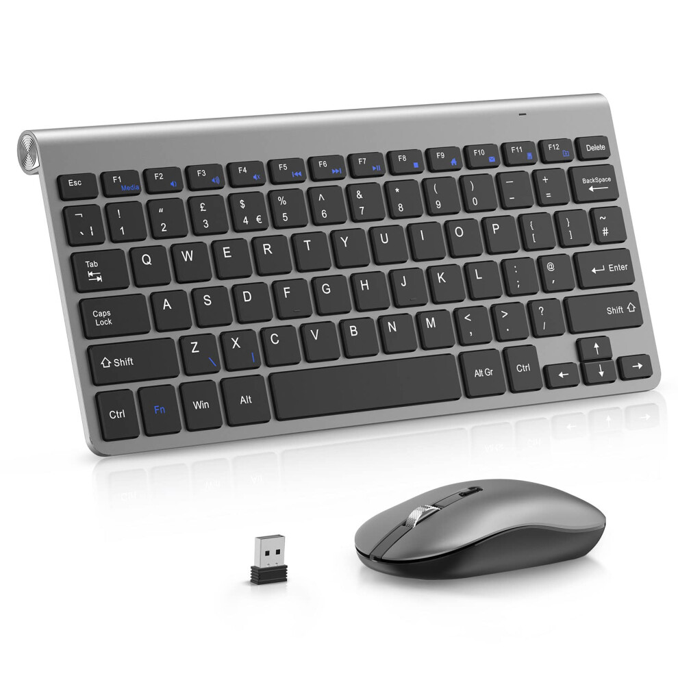 Mini Wireless Keyboard And Mouse, Pinkcat 2.4G Ultra-Thin Keyboard And Ergonomic Silent Mouse Set With 12 Multimedia Shortcuts For Computer, Pc, 5051222474174