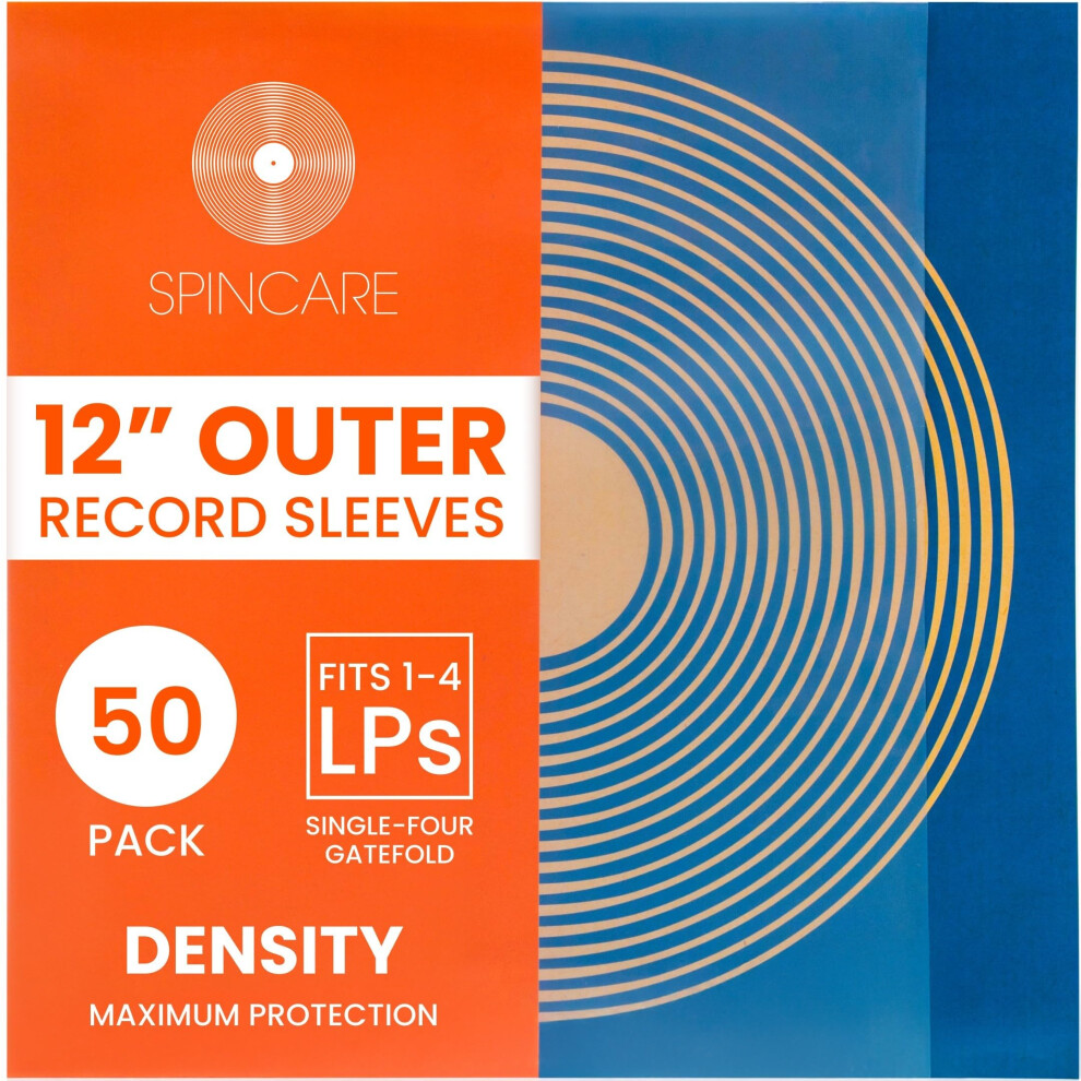 Spincare 50X 12 Inch Uv Protection Outer Vinyl Record Sleeves Density Single & Double Album Lp Protective Sleeve | Strong Polyethylene Archival 5051222478790