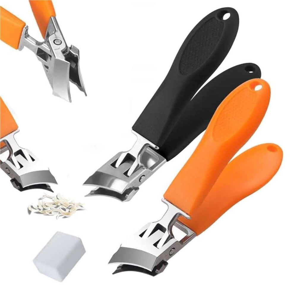 Orange/Black Wide Jaw Toenail Clippers For Thick Nails, Splashproof Curved Blade Stainless Steel,