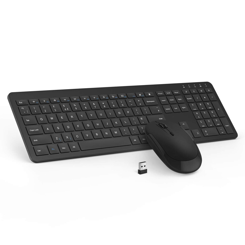 Seenda Wireless Keyboard And Mouse Set, Sk38 Ultra Slim Quiet Usb Wireless Keyboard And Mouse Full Size Qwerty Uk Layout With Numeric Keypad For 5051222479216