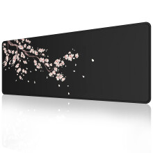 EFISH Black Japanese Plum Blossoms Mouse Pad (31.5 ? 11.8 ? 0.12 inch) Extended Large Mouse Mat Desk Pad, Stitched Edges Mousepad,Non-Slip Rubber