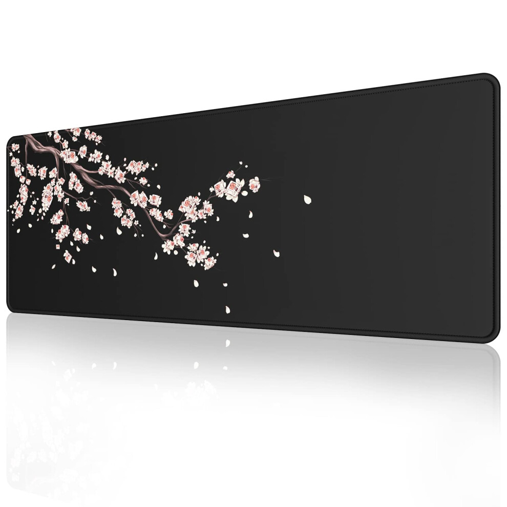 Efish Japanese Plum Blossoms Mouse Pad (31.5 ? 11.8 ? 0.12 Inch) Extended Large Mouse Mat Desk Pad, Stitched Edges Mousepad,Non-Slip Rubber Black 5051221719511