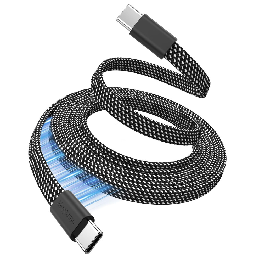 Magtame Magnetic Usb C Cable, 5Ft Flat Coiled Usb C To Usb C Cable 60W(3A), Retractable Type C Fast Charging Cable, Flexible Usb C Cord Compatible For 5051221717173