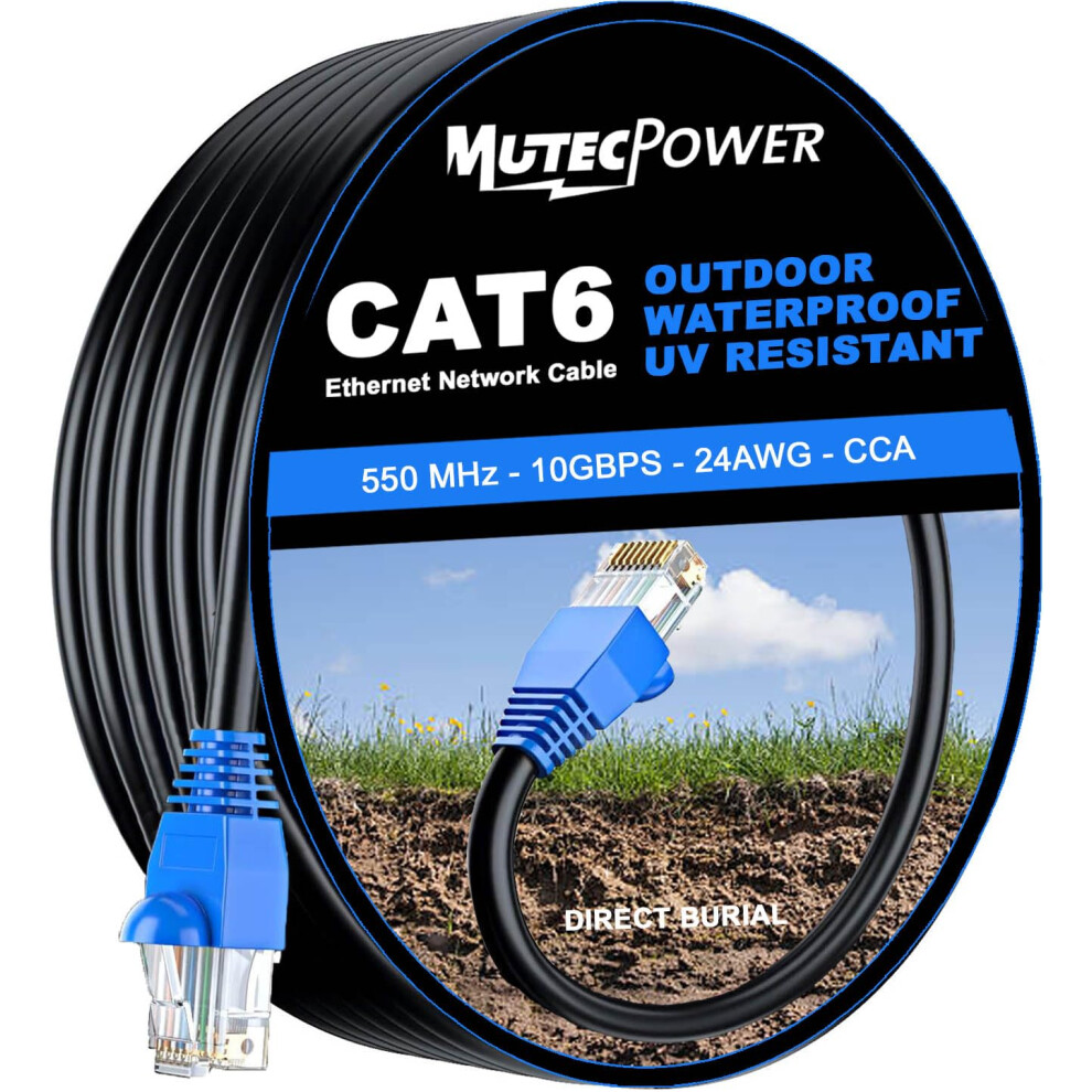 Mutecpower 50M Cat6 Outdoor Waterproof Direct Burial Ethernet Network Cable - Utp - Cca - 550 Mhz - 50 Meter Black 5051222480502