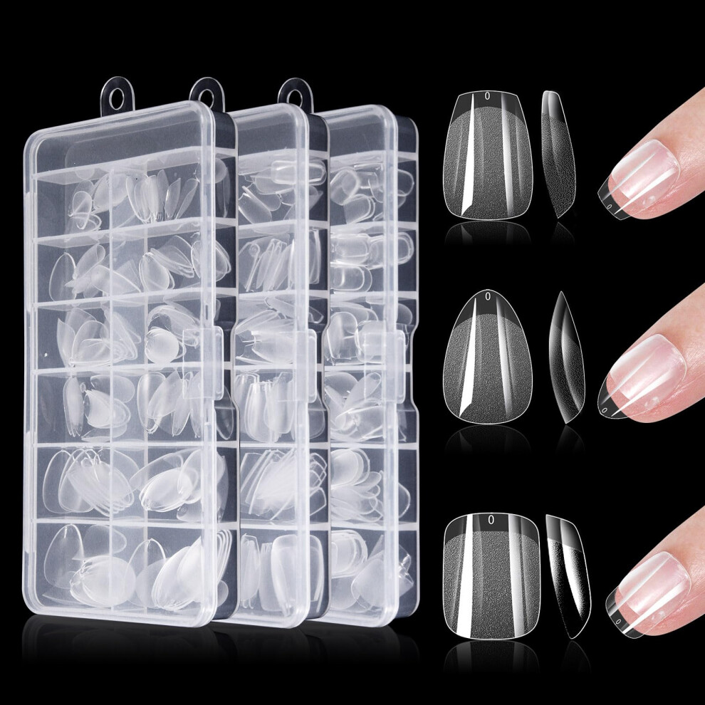 Press On Nails Set with 360pcs Short Coffin Almond Square Soft Gel Full Cover Fake Nail Tips